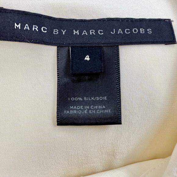 March Jacobs Women's Pintuck Pleat Silk Button Down Shirt Size 4 Cream Off White - Picture 3 of 12